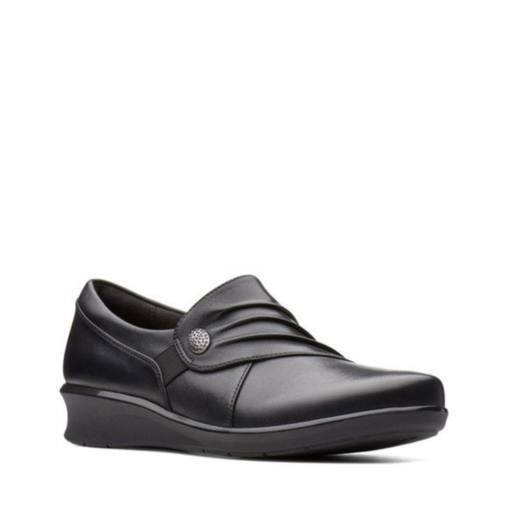 Clarks Womens Size 6 Hope Roxanne Black Leather Slip On Comfort Loafers Shoes